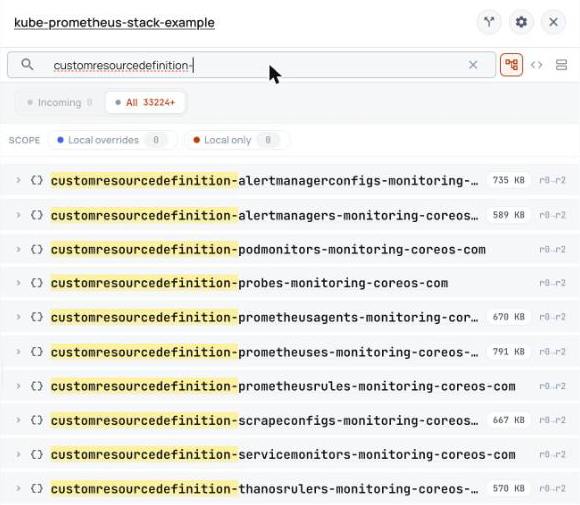 ConfigHub showing the 10 Prometheus Operator CRDs as Units in the base